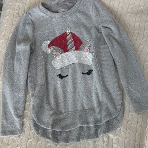 Kids Gray Unicorn Sweater with Santa Hat
